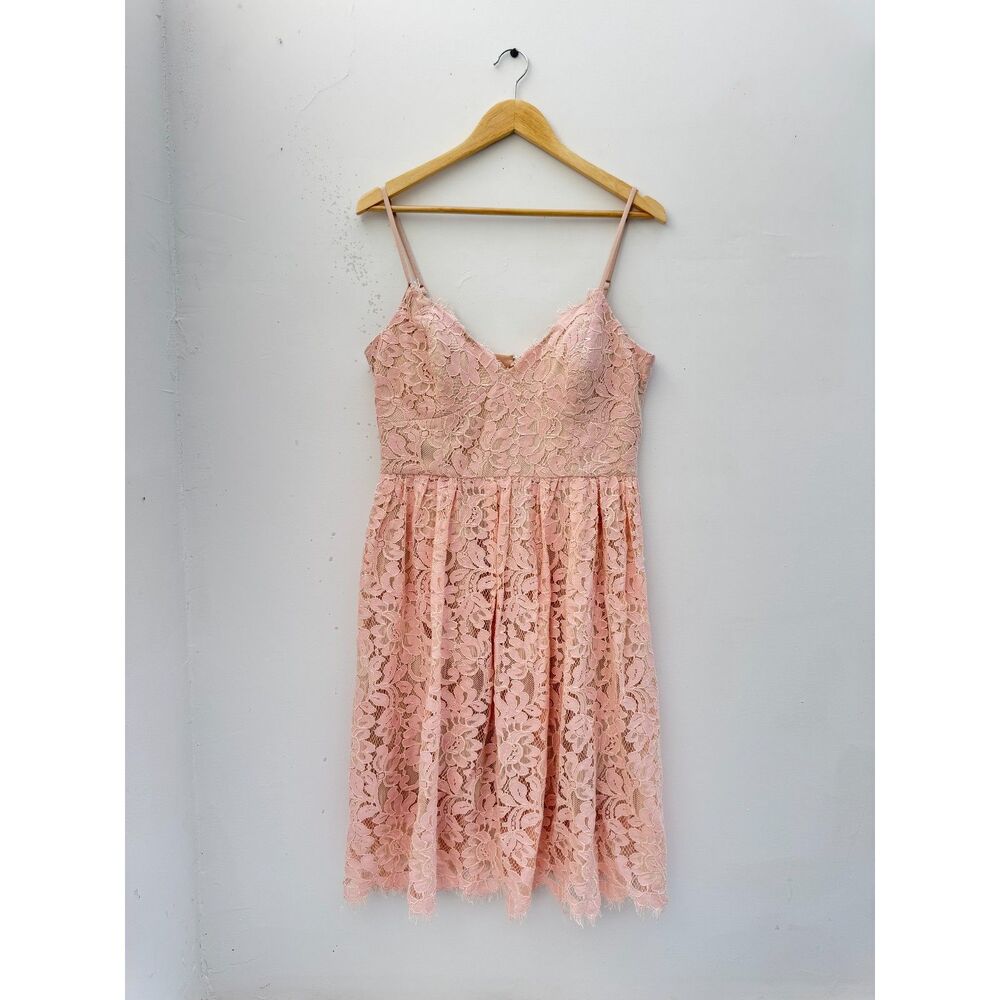 Eliza J Blush Pink Floral Lace Fit & Flare Cocktail Dress Scalloped Trim 12